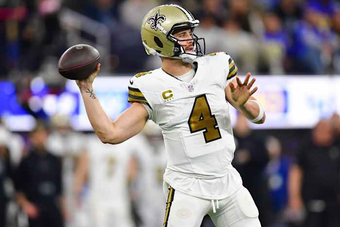 Saints quarterback Derek Carr has thrown for 3,417 yards and 19 touchdowns in his first season with New Orleans.